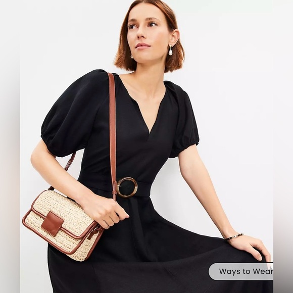 Loft Linen Blend Belted Puff Sleeve Dress - Picture 2 of 10